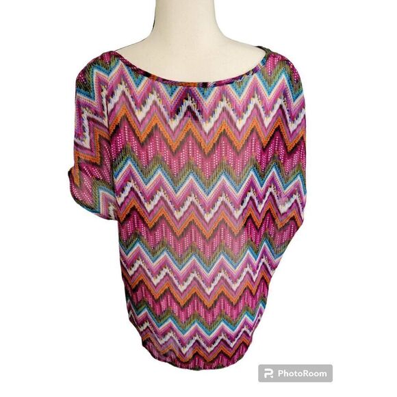 Pink Rose Size Large Multicolored Sheer Cropped Blouse - Picture 3 of 5